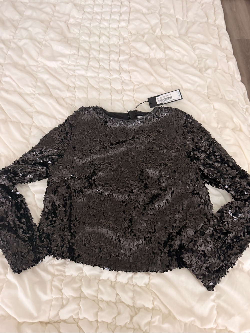 Gianni Bini Black Sequin Long-Sleeve Top